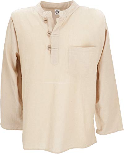 Guru-Shop, Camisa Nepal Fisher Goa Hippie, Blanca Natural, Algodón, Tamaño:L, Camisas de Hombre