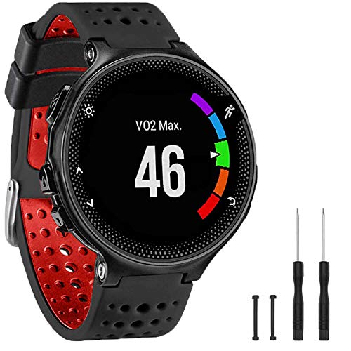 GVangel Correa Compatible con Garmin Forerunner 235, Correa de Repuesto de Silicona Suave para Reloj Inteligente 220/230/235/620/630/735XT/235 Lite para Mujeres y Hombres (Negro, Rojo)