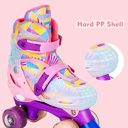 GVDV Patines en Paralelo Ajustables Niña, Patines 4 Ruedas PU Iluminación LED, Protección Total para Principiantes Rosa (26-37 EU)