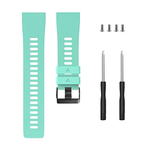 GVFM - Correa de repuesto compatible con Garmin Forerunner 35, de silicona suave para reloj inteligente, ajuste de muñeca de 130 a 230 mm, Verde azulado (hebilla negra).