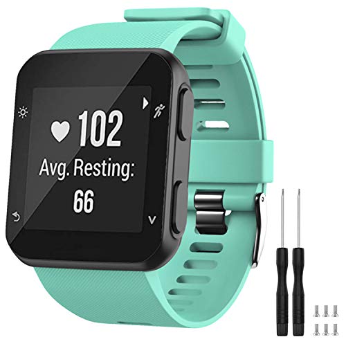 GVFM - Correa de repuesto compatible con Garmin Forerunner 35, de silicona suave para reloj inteligente, ajuste de muñeca de 130 a 230 mm, Verde azulado (hebilla negra).