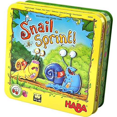 HABA 304558 Snail Sprint, una carrera magnética de caracol para edades de 5 años en adelante, versión en inglés