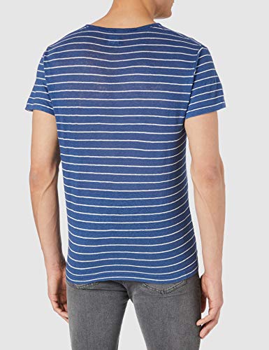 Hackett London Linen Blue Str tee Camiseta, Azul y Blanco, XL para Hombre