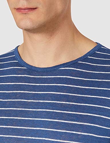 Hackett London Linen Blue Str tee Camiseta, Azul y Blanco, XL para Hombre