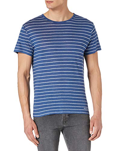 Hackett London Linen Blue Str tee Camiseta, Azul y Blanco, XL para Hombre