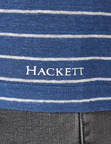 Hackett London Linen Blue Str tee Camiseta, Azul y Blanco, XL para Hombre