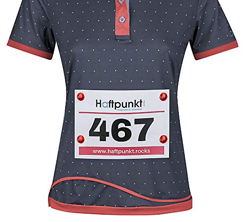 Haftpunkt Sistema magnético de fijación de números de Carrera (Set de 4/ Super Fuerte) - para Fijar y sostener el Dorsal de Carrera en (Medio de) maratones sin broches de Seguridad (Rojo)