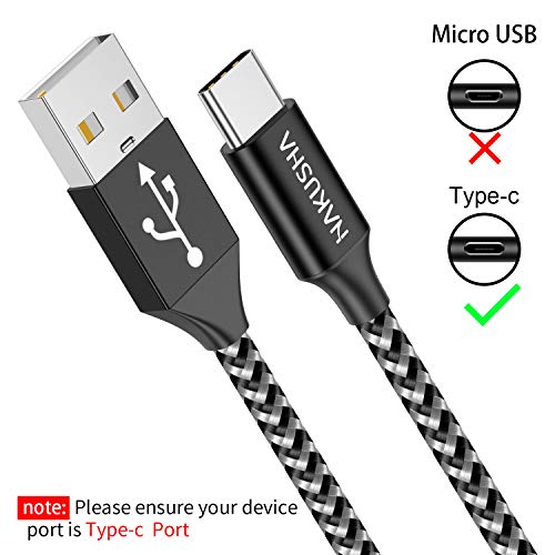 HAKUSHA Cable USB Tipo C 3M,Nylon Carga 3A Cargador Tipo C Rápida y Sincronización Cable USB C para Samsung S10/S9/S8te 10te 9,Xiaomi Mi A2/A1,Huawei P30/P20/Mate 20, Xperia XZ