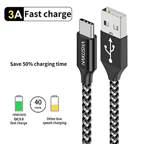 HAKUSHA Cable USB Tipo C 3M,Nylon Carga 3A Cargador Tipo C Rápida y Sincronización Cable USB C para Samsung S10/S9/S8te 10te 9,Xiaomi Mi A2/A1,Huawei P30/P20/Mate 20, Xperia XZ