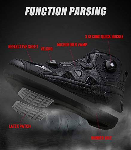 HaoLin Botas Antideslizantes De Ajuste Rápido para Motocicleta Equipo De Protección para Motocicleta Ciclismo Ciclismo Ciclismo Chopper Touring Zapatos De Tobillo + Plantillas,Black-41