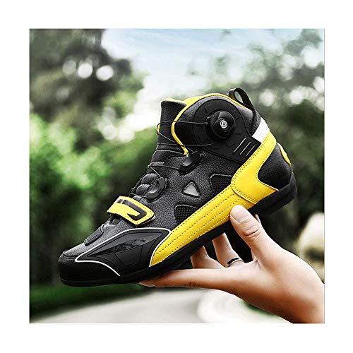 HaoLin Moto Equipo De Protección Ciclismo Ciclismo Ciclismo Motorista Chopper Touring Zapatos De Tobillo + Plantillas Motocicleta Ajuste Rápido Botas Antideslizantes,Yellow-38