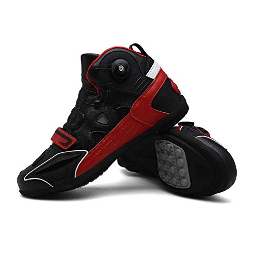 HaoLin Moto Equipo De Protección Ciclismo Ciclismo Ciclismo Zapatillas De Deporte Motocicleta Ajuste Rápido Botas Antideslizantes Chopper Touring Zapatos De Tobillo + Plantillas,Red-45