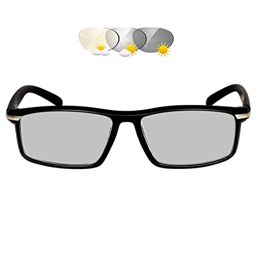 HAOXUAN Gafas de Lectura fotocromáticas para Hombres Gafas de Sol Inteligentes Que cambian de Color Marco empresarial Lector de Doble propósito para Interiores/Exteriores,Negro,+2.75