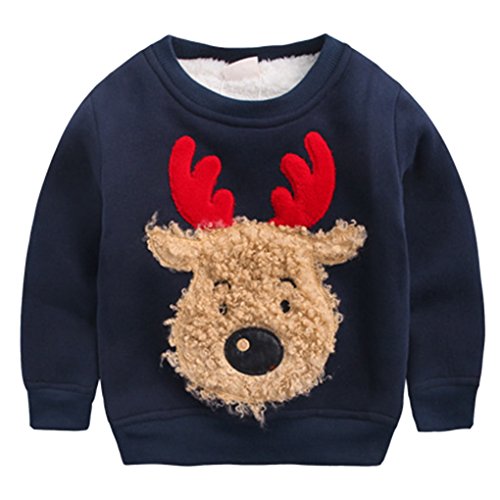 Happy Cherry - Ropa Invierno Sudadera Chandal Suéter Niños de Navidad con Dibujo de Reno Grueso Cálido con Terciopelo Suave - Azul - Talla ES 4-5 años