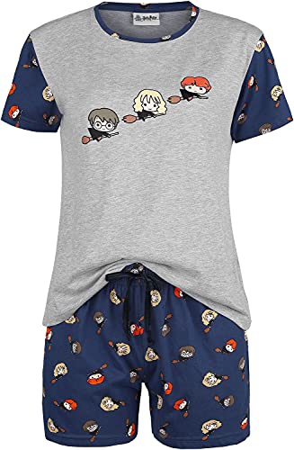 HARRY POTTER Chibi Quidditch Mujer Pijama Azul/ Gris M, 70% Poliester, 30% algodón,