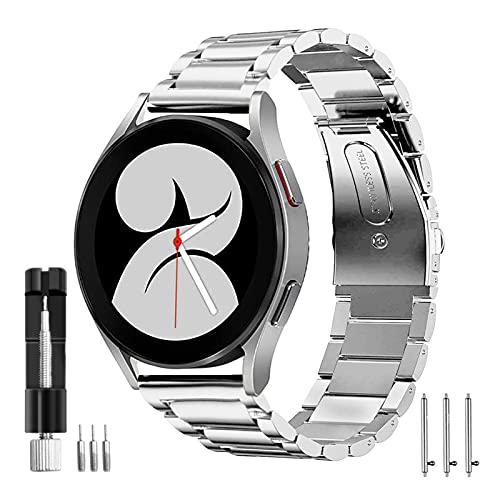 HATALKIN Correa Galaxy Watch 4 40 mm / 44 mm Classic 42 mm / 46 mm Galvanoplastia Metal Acero Inoxidable 20 mm Compatible con Reloj Samsung Galaxy Watch 4 40mm / 44mm and Classic 42mm / 46mm (Plata)