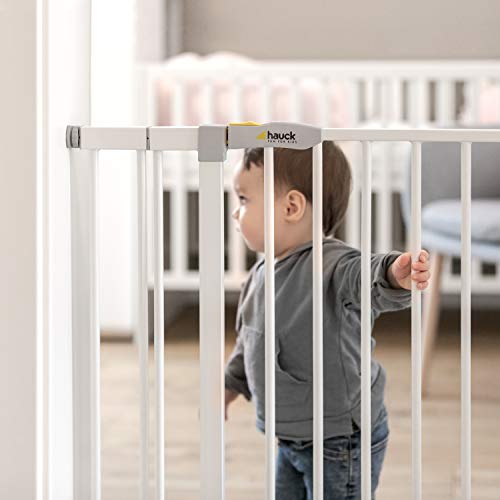 Hauck Barrera de Seguridad de Niños para Puertas y Escaleras Open N Stop Safety incl. Extension 21 cm, Sin Agujeros, 96 - 101 cm, Metal, Blanco