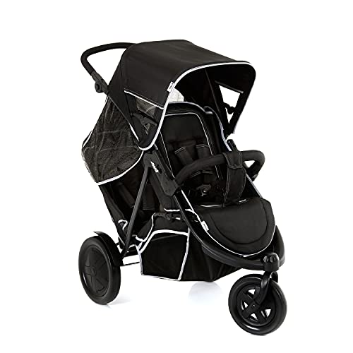 Hauck Freerider Silla de paseo gemelar para 1 o 2 niños de diferentes edades, asientos desmontables, tandem, de 0 meses (acoplando capazo blando) hasta 2 x 15 kg, dos protectores de lluvia, negro