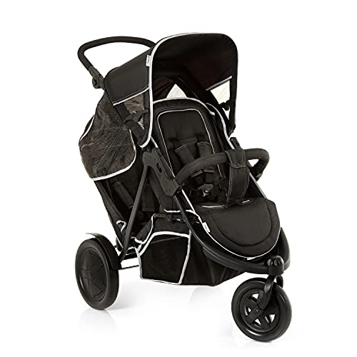 Hauck Freerider Silla de paseo gemelar para 1 o 2 niños de diferentes edades, asientos desmontables, tandem, de 0 meses (acoplando capazo blando) hasta 2 x 15 kg, dos protectores de lluvia, negro