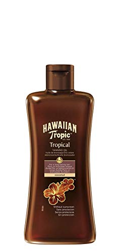 HAWAIIAN Tropic Tanning Oil - Aceite Bronceador Solar Corporal, Potenciador del Bronceado Fragancia Tropical, Transparente, Pack 3 x 200 Mililitros