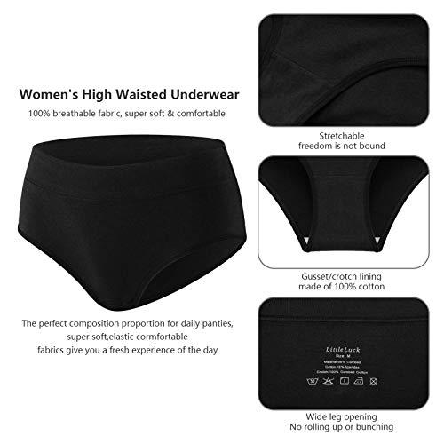 HBselect Bragas Mujer Altas Pack 6 Algodón Cómodo y Respirable Bragas para Mujer (Pack de 6 Negros, XX_l)