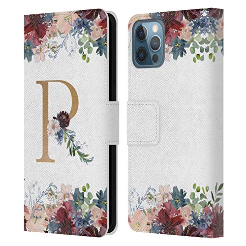 Head Case Designs Licenciado Oficialmente Nature Magick Letra R Flores Monograma Floral Oro 2 Carcasa de Cuero Tipo Libro Compatible con Apple iPhone 12 / iPhone 12 Pro