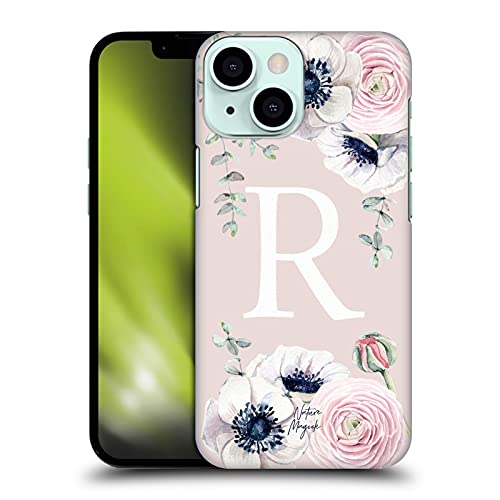 Head Case Designs Licenciado Oficialmente Nature Magick Letra R Monograma Floral Flores Rosadas 2 Carcasa rígida Compatible con Apple iPhone 13 Mini