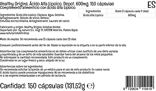 Healthy Origins, Alpha Lipoic Acid ( Ácido Alfa Lipoico ), 600 mg Depot, Dosis para 2 Días, 150 Cápsulas, Testado en Laboratorio, Altamente Dosificado, Sin Gluten, Sin Soja, no GMO