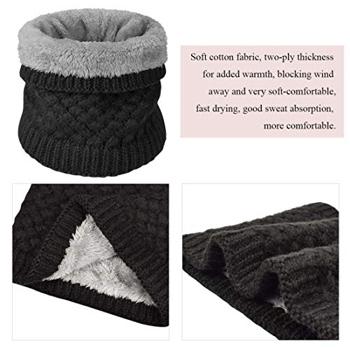 heekpek Calentador De Cuello De Punto Para Mujeres y Hombres Bufanda De Invierno De Doble Capa Forrada Con Forro Polar(Negro)