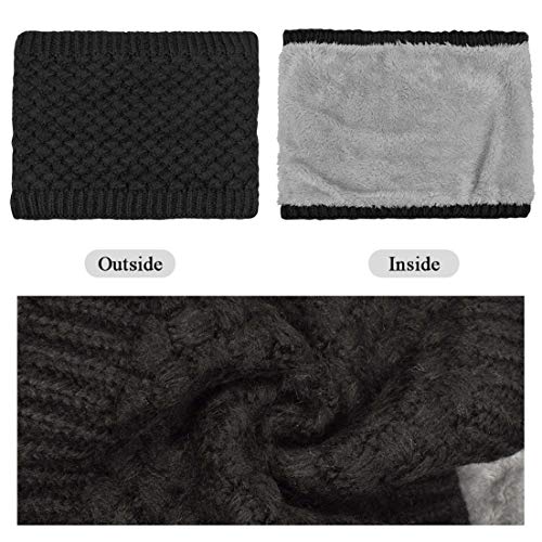 heekpek Calentador De Cuello De Punto Para Mujeres y Hombres Bufanda De Invierno De Doble Capa Forrada Con Forro Polar(Negro)