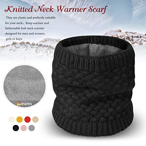 heekpek Calentador De Cuello De Punto Para Mujeres y Hombres Bufanda De Invierno De Doble Capa Forrada Con Forro Polar(Negro)