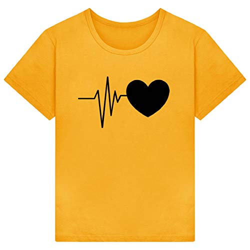 heekpek Camisetas Mujer Verano Manga Corta Casual Camiseta Holgada con Estampado de Amor y Labios T-Shirt Mujer Short Sleeve Shirt