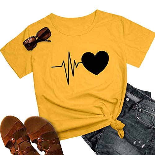 heekpek Camisetas Mujer Verano Manga Corta Casual Camiseta Holgada con Estampado de Amor y Labios T-Shirt Mujer Short Sleeve Shirt