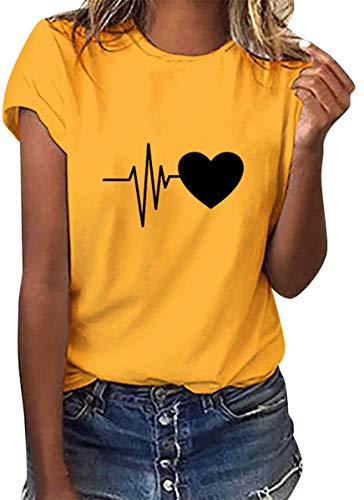 heekpek Camisetas Mujer Verano Manga Corta Casual Camiseta Holgada con Estampado de Amor y Labios T-Shirt Mujer Short Sleeve Shirt