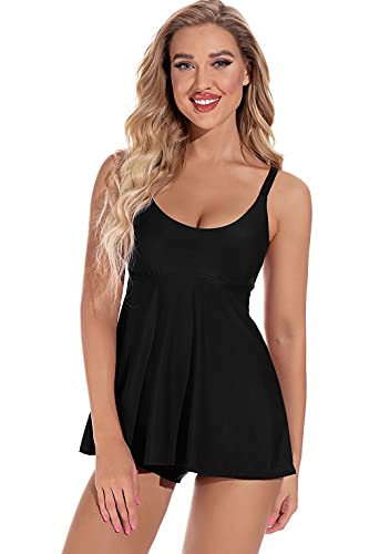 heekpek Tankinis Bikinis Traje De Baño Mujer Bañador de 2 Piezas Conjuntos Camisola Retro Top Floral Braga Short Control de Barriga Playa Swimsuit Swimwear Beachwear Sexy(Negro,S)