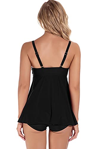 heekpek Tankinis Bikinis Traje De Baño Mujer Bañador de 2 Piezas Conjuntos Camisola Retro Top Floral Braga Short Control de Barriga Playa Swimsuit Swimwear Beachwear Sexy(Negro,S)