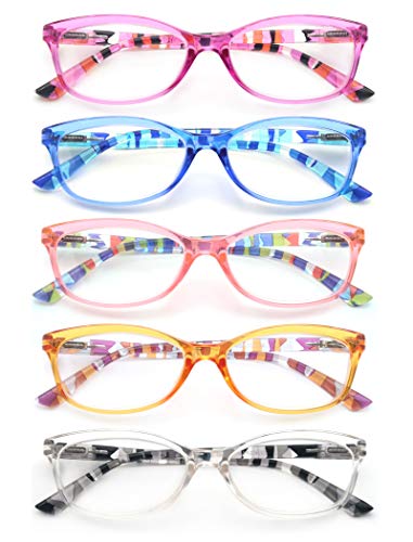 HEEYYOK Gafas de lectura Mujer Conjunto de 5,Moda,Cómoda,Elegante Lectores Multicolores,Lente Transparente Anteojos Para Leer con Bisagra de Resorte con Una Bolsa