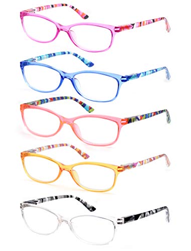HEEYYOK Gafas de lectura Mujer Conjunto de 5,Moda,Cómoda,Elegante Lectores Multicolores,Lente Transparente Anteojos Para Leer con Bisagra de Resorte con Una Bolsa