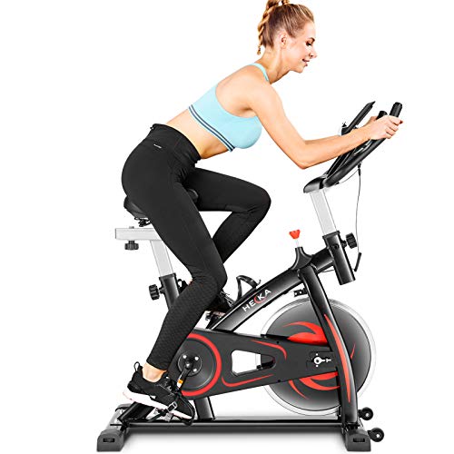 HEKA Bicicleta Estática de Casa para Entrenamiento Indoor, Bicicleta Spinning Profesional, Resistencia Variable, Altura Ajustable, Pantalla LCD