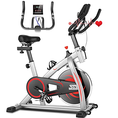 HEKA Bicicleta Estática de Casa para Entrenamiento Indoor, Bicicleta Spinning Profesional, Resistencia Variable, Altura Ajustable, Pantalla LCD (Tener APP, Gris)