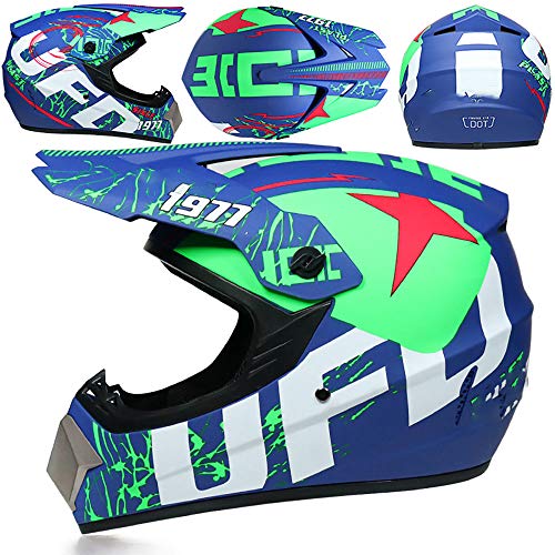 Helmet LWAJ Casco de Moto Unisex Offroad, Dot conGafas/Guantes/Máscaras Casco de Bicicleta Montaña MTB Casco de Motocross Cuesta Abajo de Cara Completa BMX Quad (52-59 cm)