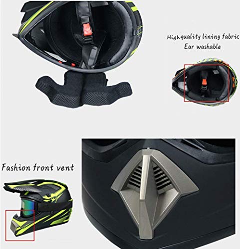 Helmet LWAJ Casco de Moto Unisex Offroad, Dot conGafas/Guantes/Máscaras Casco de Bicicleta Montaña MTB Casco de Motocross Cuesta Abajo de Cara Completa BMX Quad (52-59 cm)