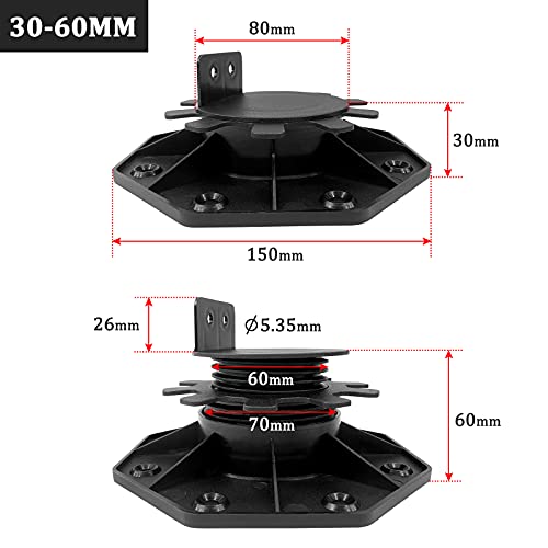 HENGMEI Juego de 10 soportes de suelo para terraza, altura regulable 30-60 mm, soportes de placa, patas ajustables de plástico para terrazas, terrazas, subestructura, placas de terraza