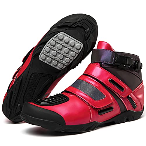 Hensftods Motocicleta Hombres Tendencia Colorida Cambio Color Equitación Viajes Fuera la Carretera Señoras Carreras callejeras Zapatos Motocicleta Black Red 5.5