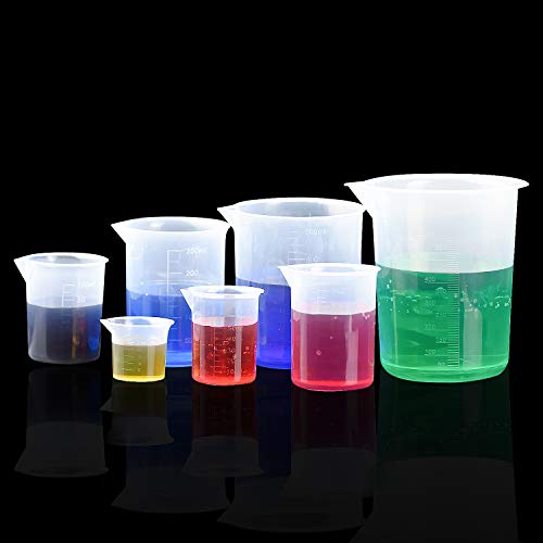 HENTEK 7 Piezas Vaso Graduado 50 ml 100 ml 150 ml 250 500 ml 600 ml Vasos dosificadores de plástico Transparente para Cocina y Laboratorio