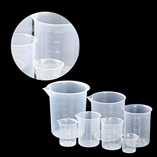 HENTEK 7 Piezas Vaso Graduado 50 ml 100 ml 150 ml 250 500 ml 600 ml Vasos dosificadores de plástico Transparente para Cocina y Laboratorio