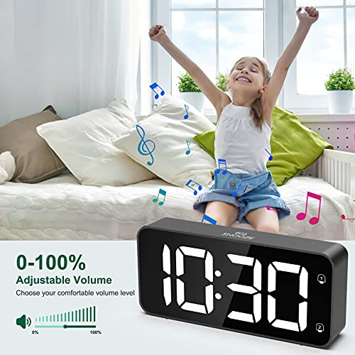 HERMIC Reloj Despertador Digital, LED Despertador con Cable USB, 0-100% Atenuador de Brillo, Pantalla Digital Clara Grande, Snooze, 12 / 24H, Alarmas Duales, Volumen Ajustable, Incluye Adaptador