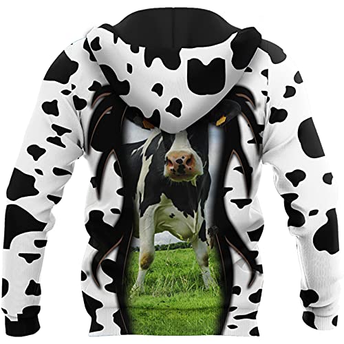 Hermoso patrón de vaca 3D impreso otoño hombres sudaderas unisex casual suéteres con capucha con capucha Streetwear, Sudadera, M