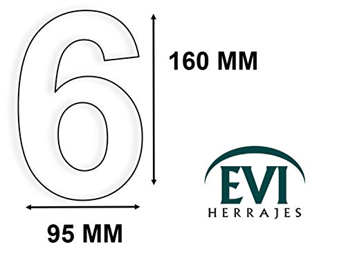 HERRAJES EVI Numero de Casa Exterior, Portal o Garaje, 16 cm , Acero Inoxidable AISI 304, Instalación Adhesiva (Numero 6), 160mm