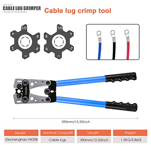 Herramienta para prensar terminales de cable de batería de AWG 8-1/0 con cortador de cable